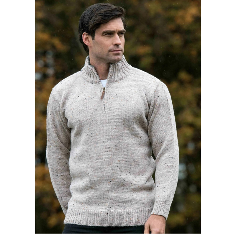 Aran Crafts 1/4 Zip Plain Sweater